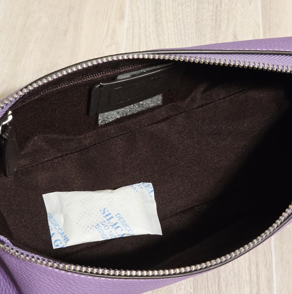 Coach Charlotte Shoulder Bag Pebbled Leather Crossbody Purple Iris Silver chain - Picture 13 of 16